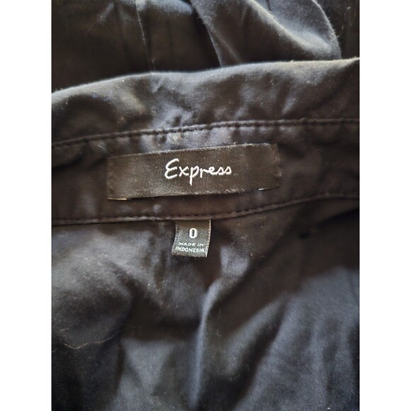 Express Black Button Front Shirt Dress Size 0 Short Sleeve Collared Stretch - Picture 4 of 6